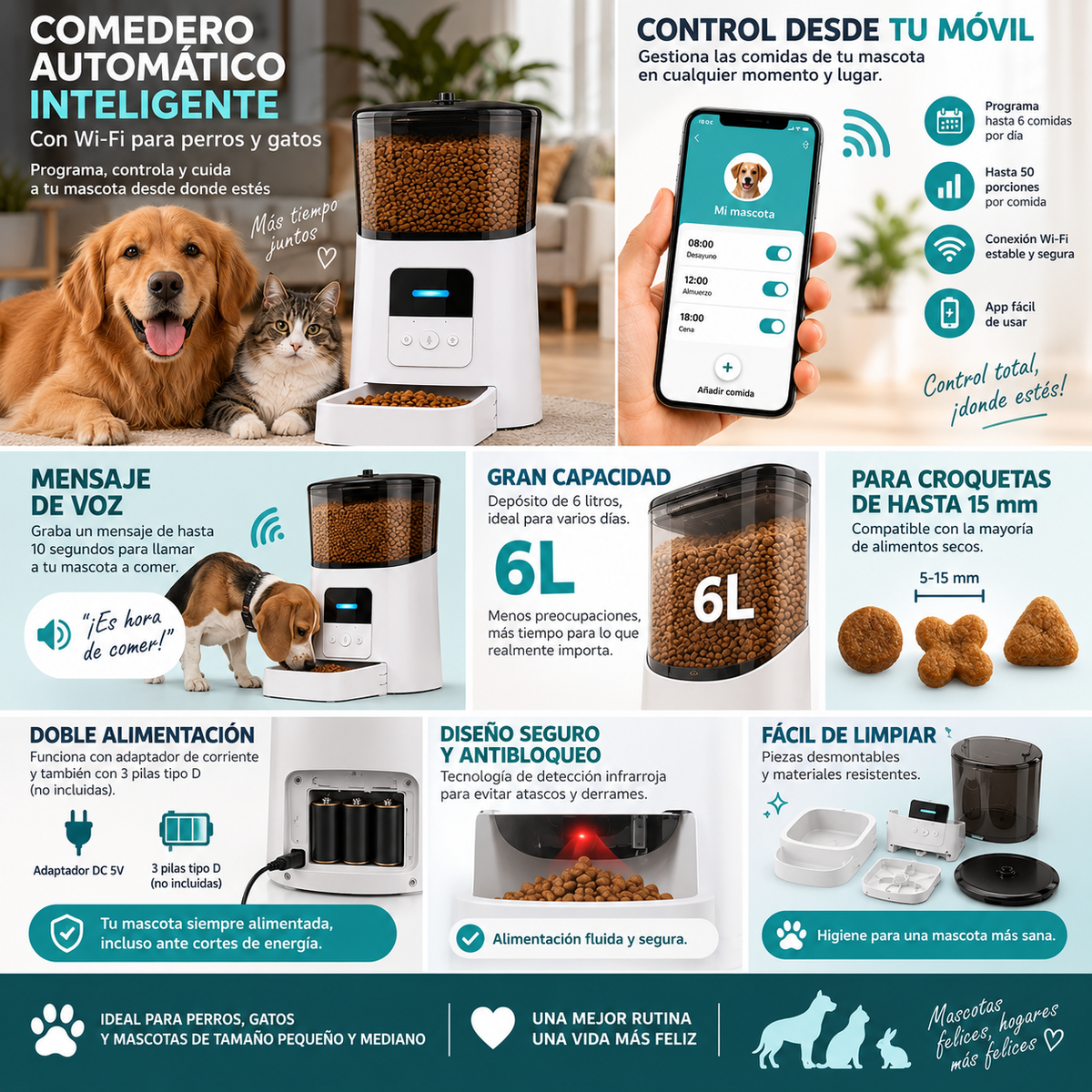 Comedor de perros y gatos con camara y wifi de 6L