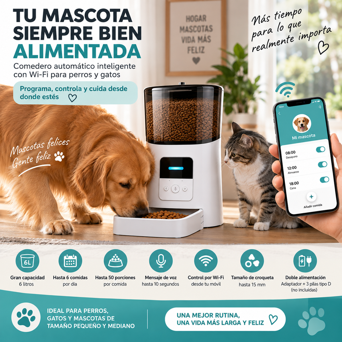 Comedor de perros y gatos con camara y wifi de 6L
