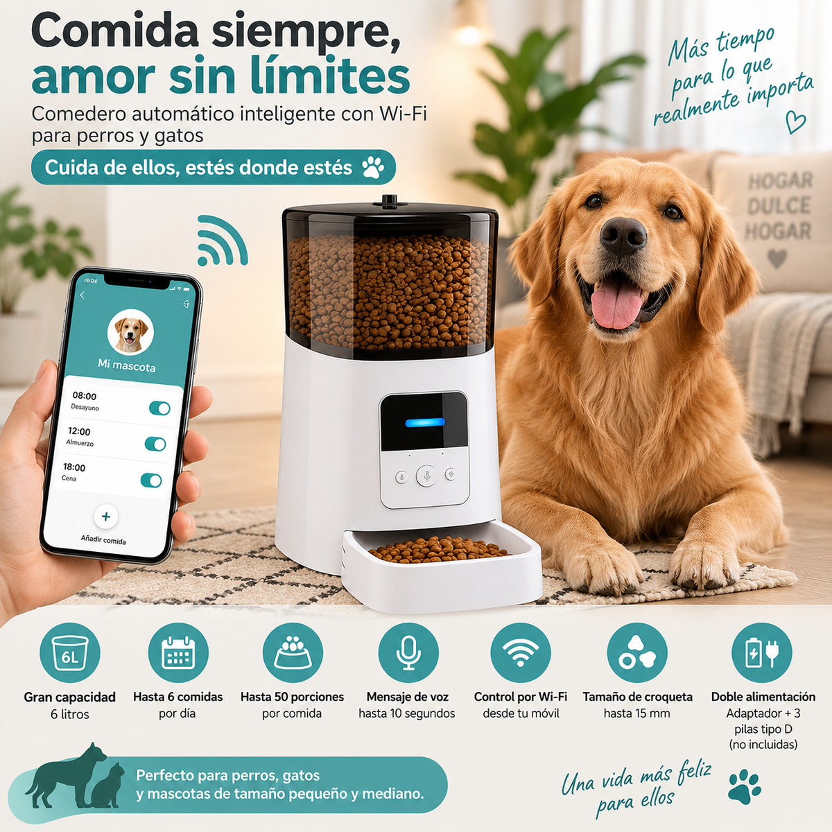 Comedor de perros y gatos con camara y wifi de 6L