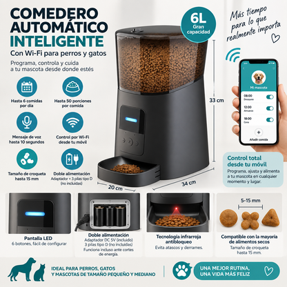 Comedero para perros y gatos con cámara y wifi de 6L