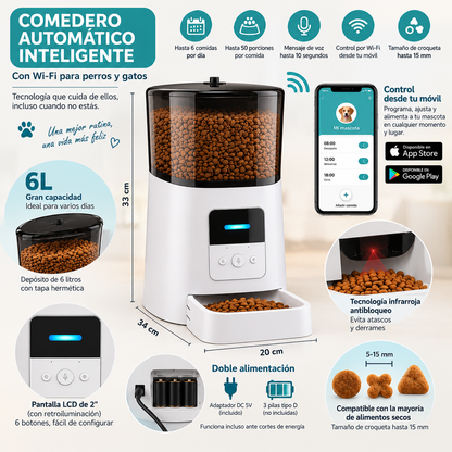 Comedero para perros y gatos con cámara y wifi de 6L
